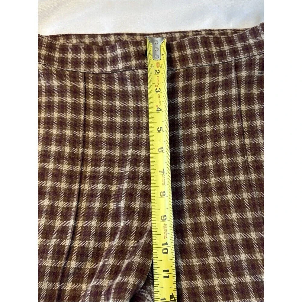 FREE PEOPLE Brown Motif Checkered Pants Women 2 Straight Slim Leg High Rise Soft
